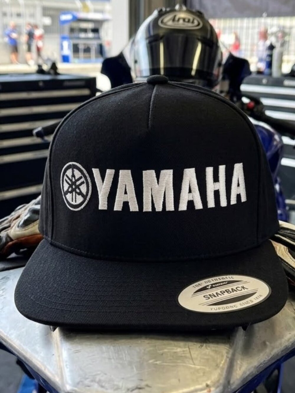 Yamaha Racing Hat Tuning Fork Moto Black Yupoong Flat Bill Snapback Cap USA Retr